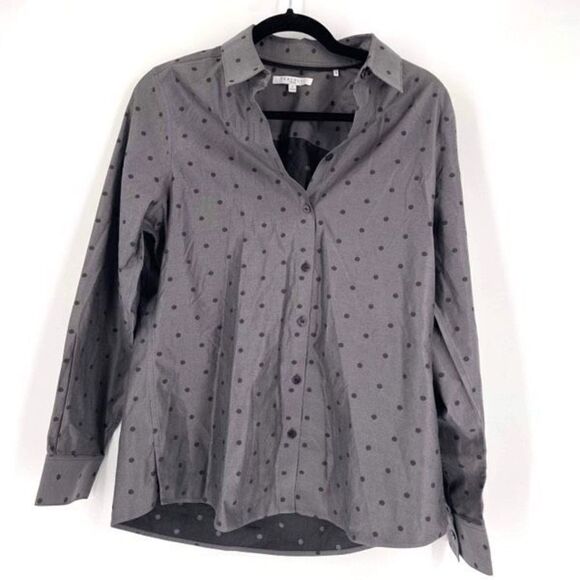 Foxcroft Women's Non-Iron Shaped Polka Dot Button Front Shirt Black Gray Size 8 - Picture 1 of 9